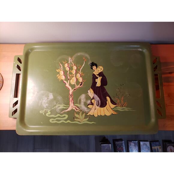 Vintage 1950's Overton Bentwood Laquered Tray Asian Theme Mid Century - Picture 1 of 6